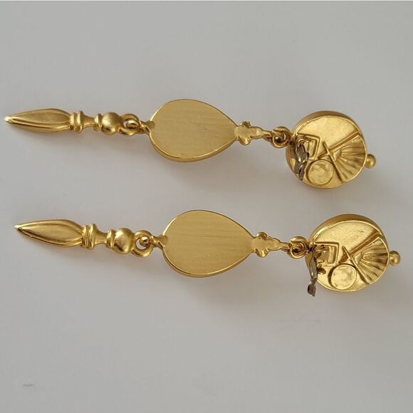 Earrings Vintage Etruscan Style Matte Gold Tone Faux Pearl Earrings #0120 - Picture 7 of 9